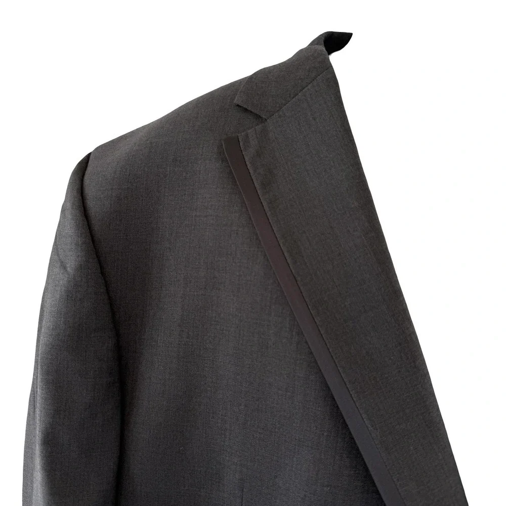 Vera Wang Men's Tuxedo Jacket 54R Gray Wool Satin Trim Formal Blazer Notch Lapel